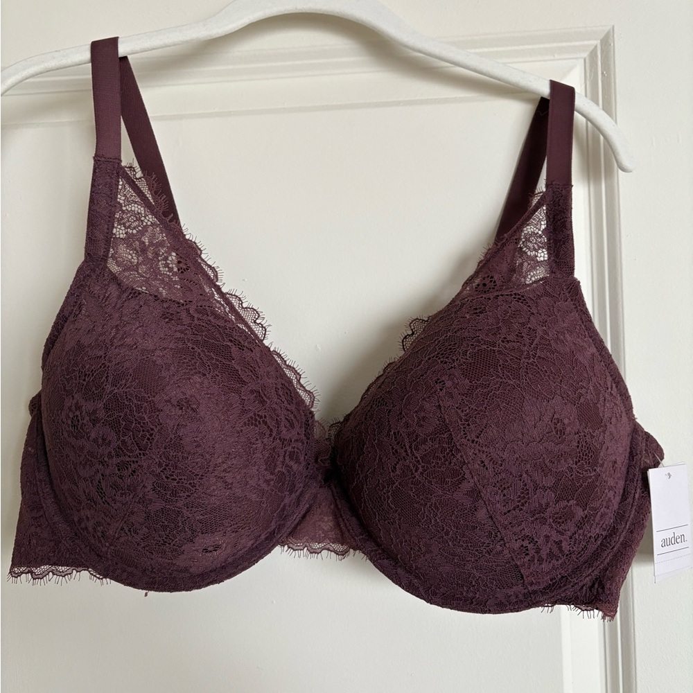 NWT Purple Lace Pushup Plunge Underwire Bra with Molded Cups